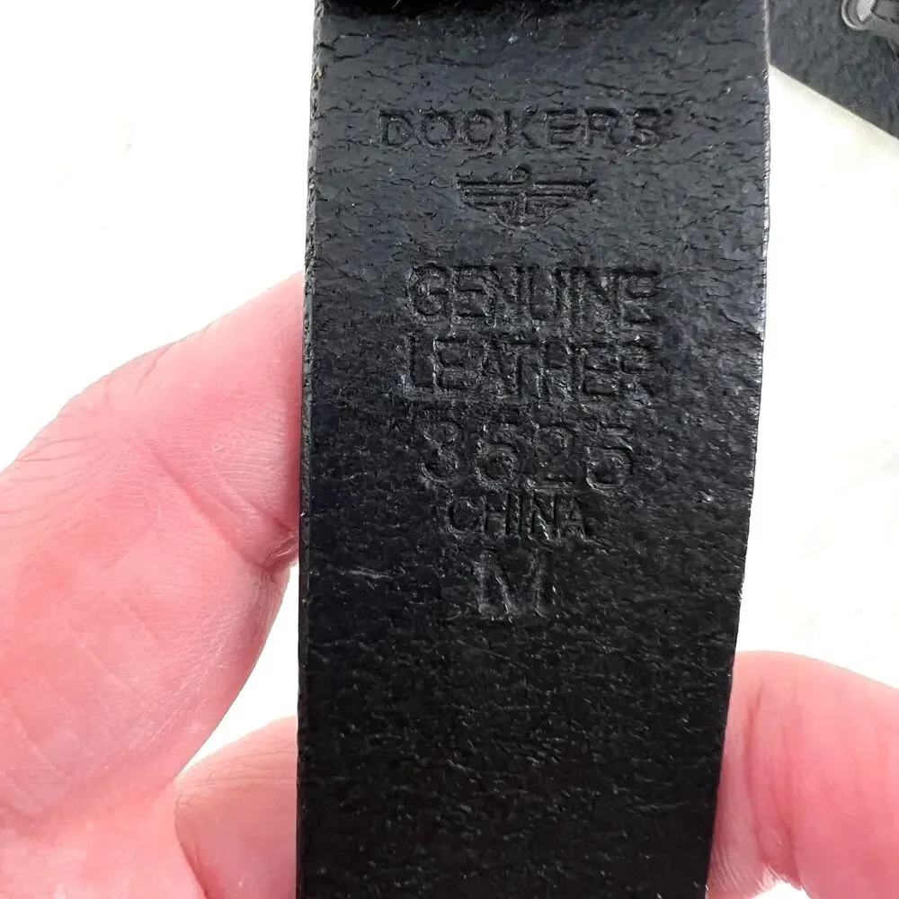 DOCKERS Black Leather Belt Rivets Lacing Medium Moto Goth Rocker